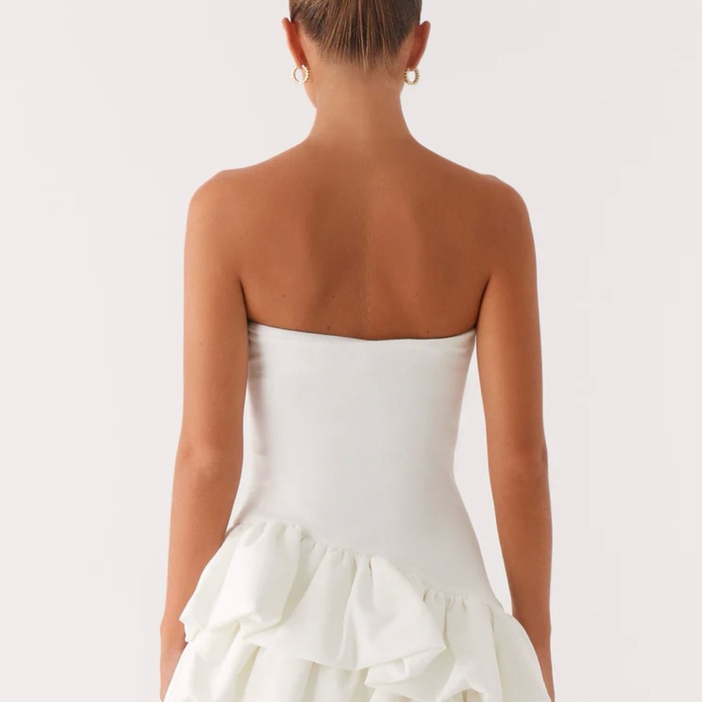 Strapless White Ruffle Mini Dress - Picture 5 of 6